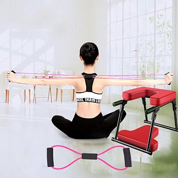 Aisny Yoga Headstand Stool, Foldable Yoga Headstand Chair for Home and Gym Steel PU Pad Yoga Accessories Fitness Accessories with Yoga Stretch Band 200KG Load Capacity Fitness Relaxation