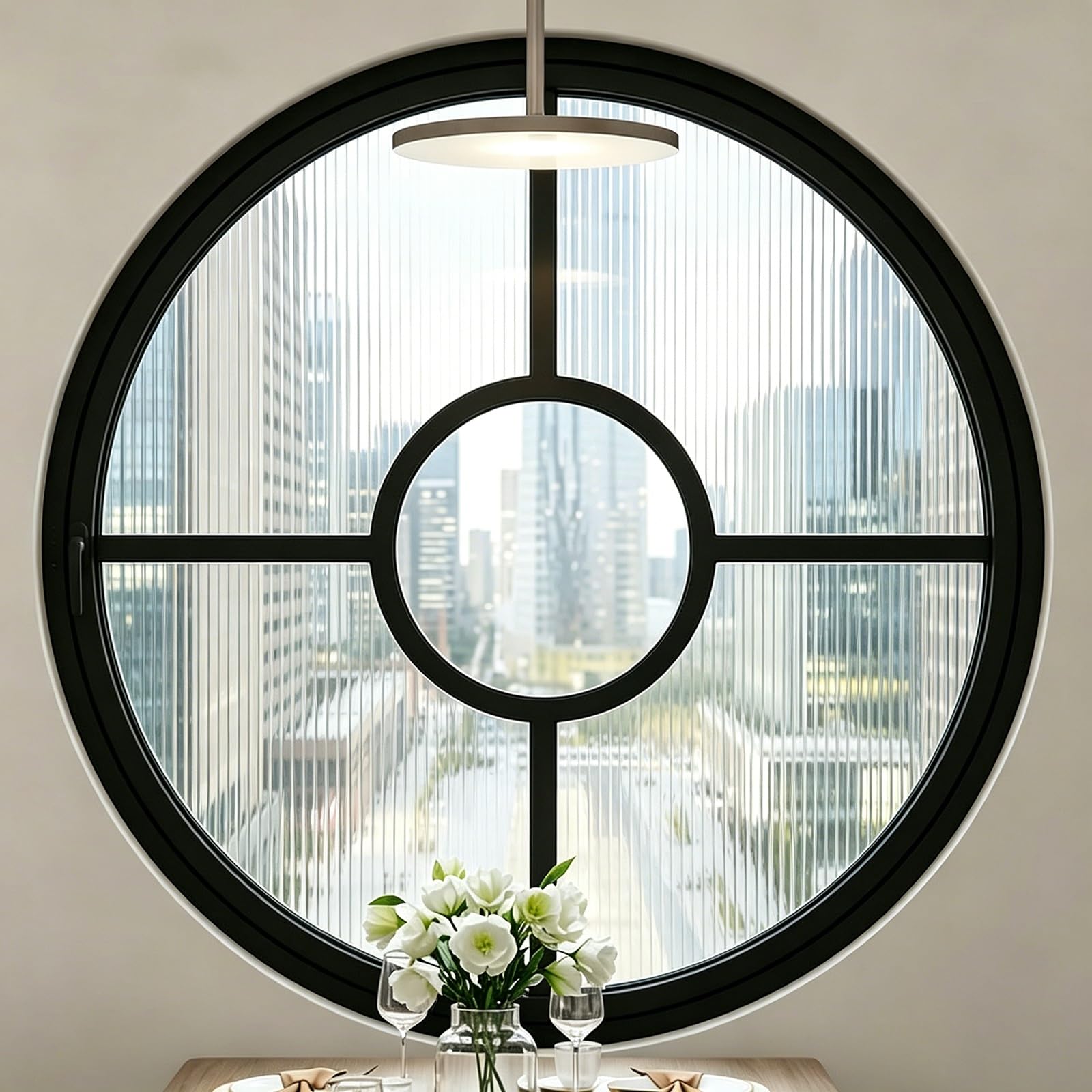 FIEUOGA 360° Rotatable Round Window With Tempered Glass And Aluminum Frame Round Rotating Porthole Window With Lockable Handle,Ventilation Window,For Shed, Basement, Bathroom, Shop(Black,55cm/21.6in)