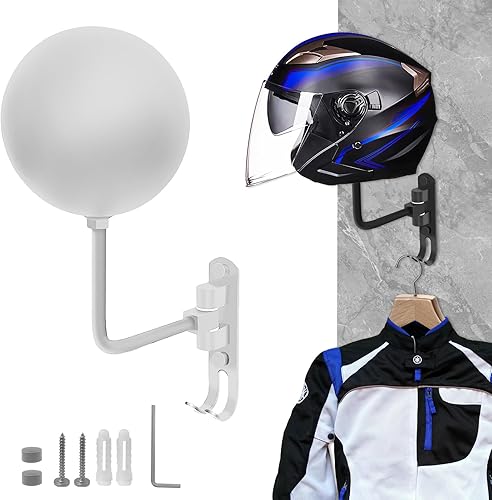 Miniatura 8 de Soporte para casco de motocicleta, soporte de pared, rotación de 180 con 2 ganchos para abrigos, gorras, accesorios de motocicleta (negro, 1 unidad)