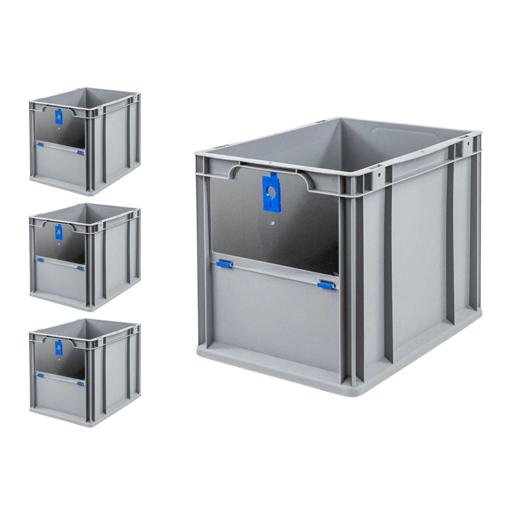 PROREGAL SET SUPER ÉCONOMIQUE 4x Bac Euro NextGen Insight Cover | HxLxP 32x30x40 | 30 litres | Haute/Bleu | Eurobox, boîte industrielle, boîtes de rangement, empilables