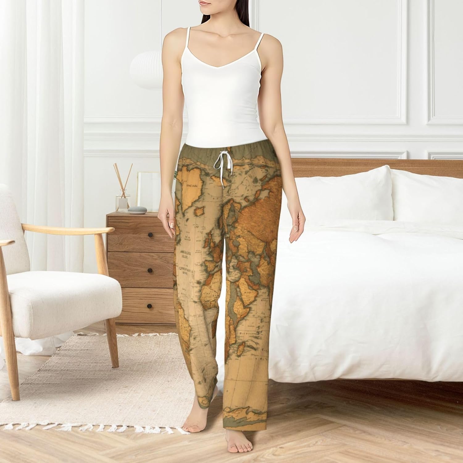 World Map Print Fashion Cozy Womens Flannel Pajama Pants,Perfect For Christmas And Everyday Wear