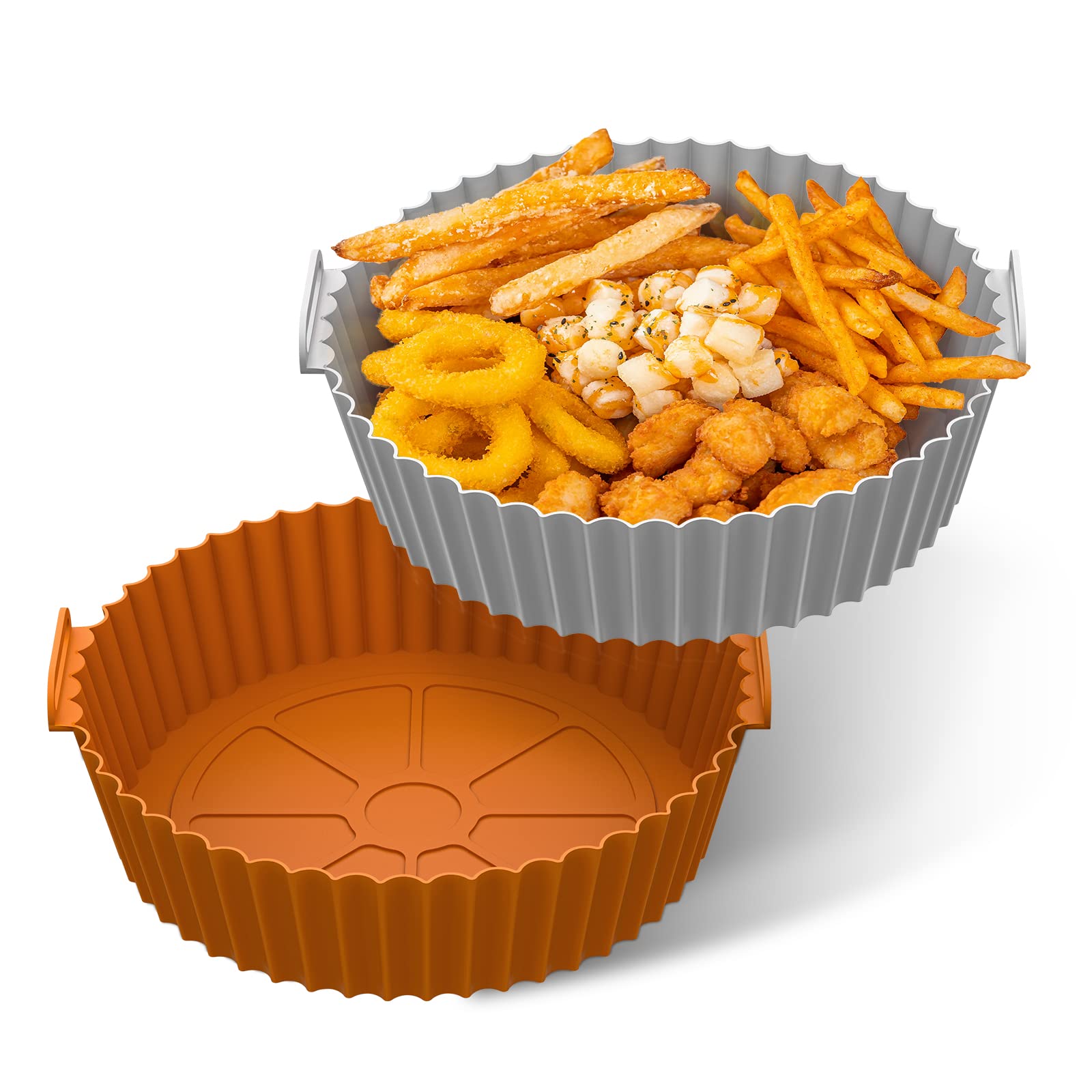 2 Pcs Air Fryer Silicone Liners - Znben Reusable Air Fryer Silicone Pot Easy Cleaning 8 Inch Silicone Oven Round Basket 3 - 7 Qt Air Fryer Baking Tray for Microwave Oven Refrigerator (Grey Brown)-image-6