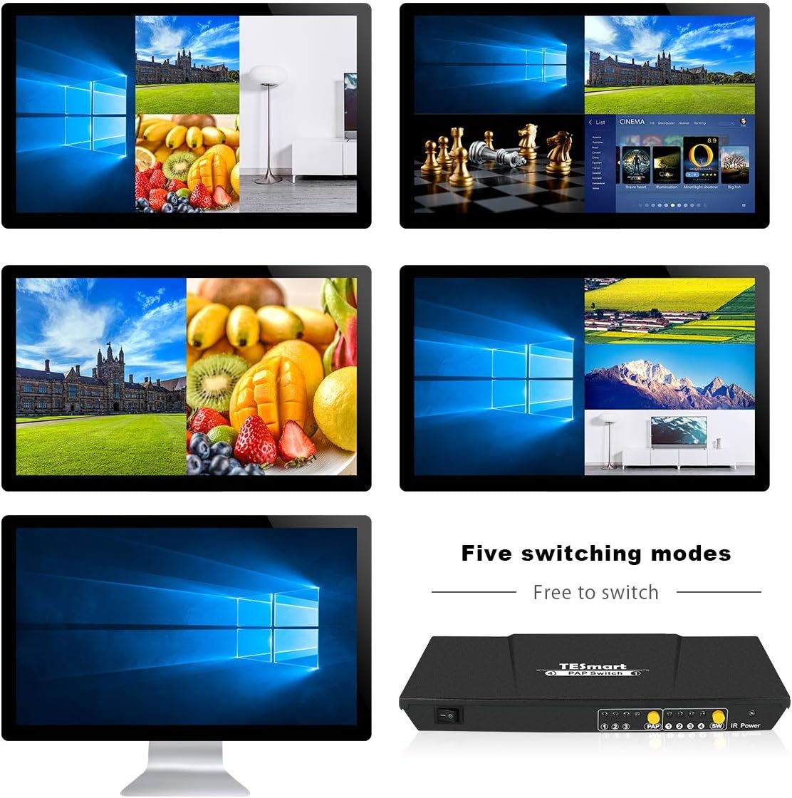 Gеt Chеар Prісе TESmart HDMI Switch 4X1 Quad Screen Multi-Viewer Splitter Seamless Switcher with 5 Display Modes IR Remote, Support 1080P@60Hz 4 in 1 Out(Black)