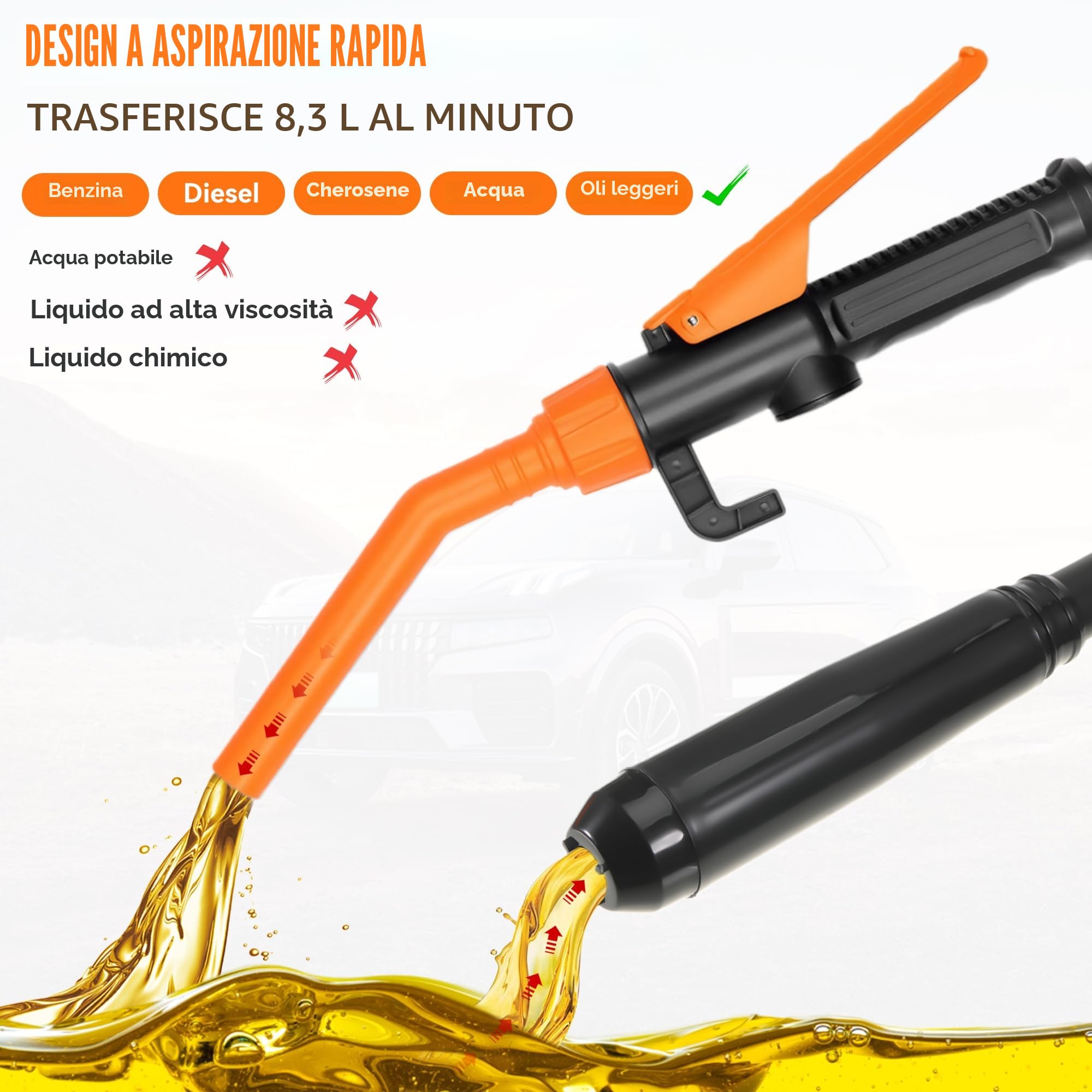 Pompa a Batteria Elettrica per Trasferimento Liquidi - Sifone Automatico per Benzina e Tanica - Aspirazione per Carburante