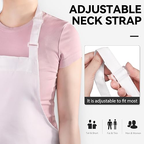 Miniatura 4 de NLUS 2 Pack White Aprons with 2 Pockets for Women Men Kitchen Aprons with Pockets, Chef Aprons for Baking BBQ Cooking