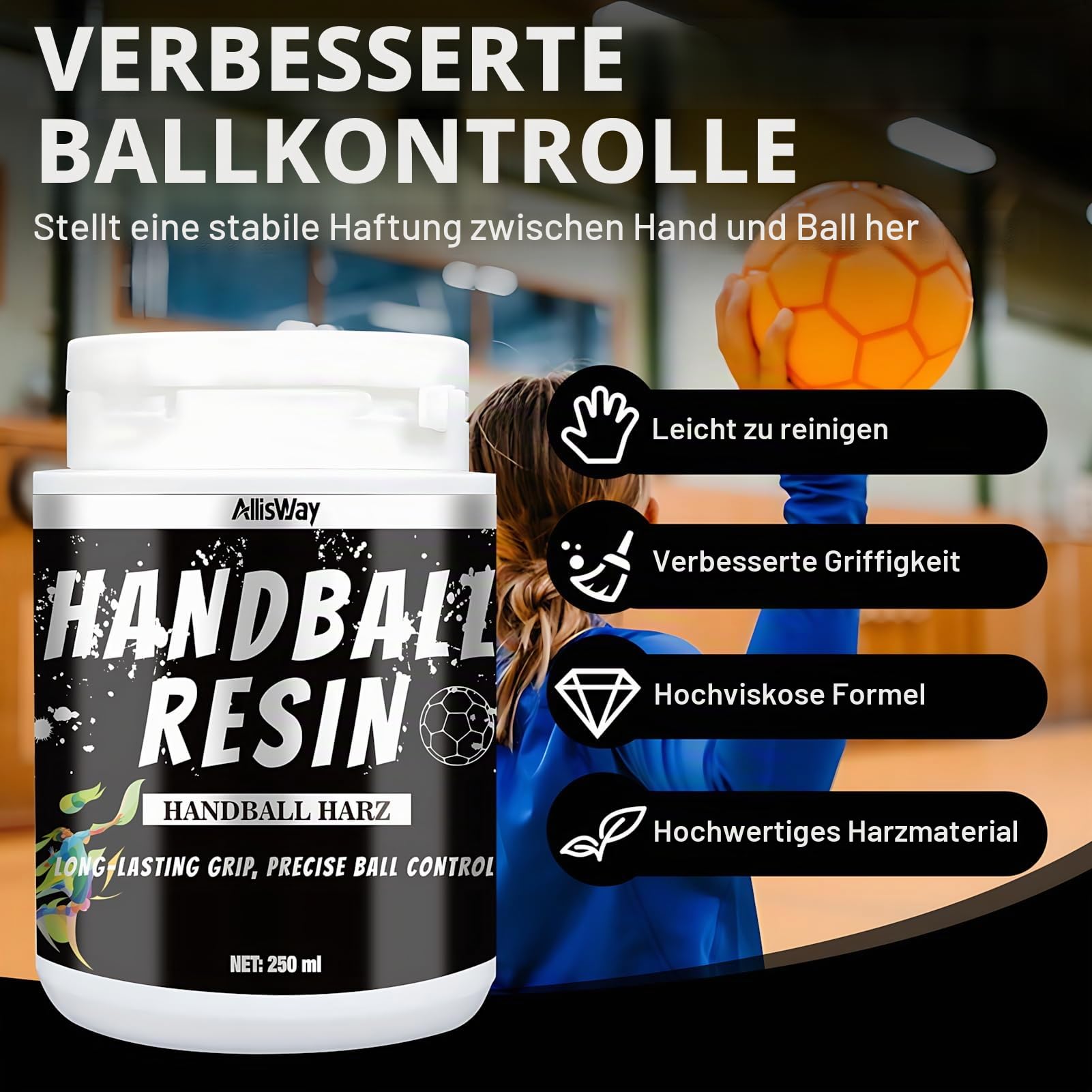 Harz Handball, Handball Zubehör, Handballharz, Ball Wax, Starke Haftung, Erzielen Sie Optimale Ballkontrolle, Einfache Anwendung und Reinigung, Verbesserter Grip, 250 ml