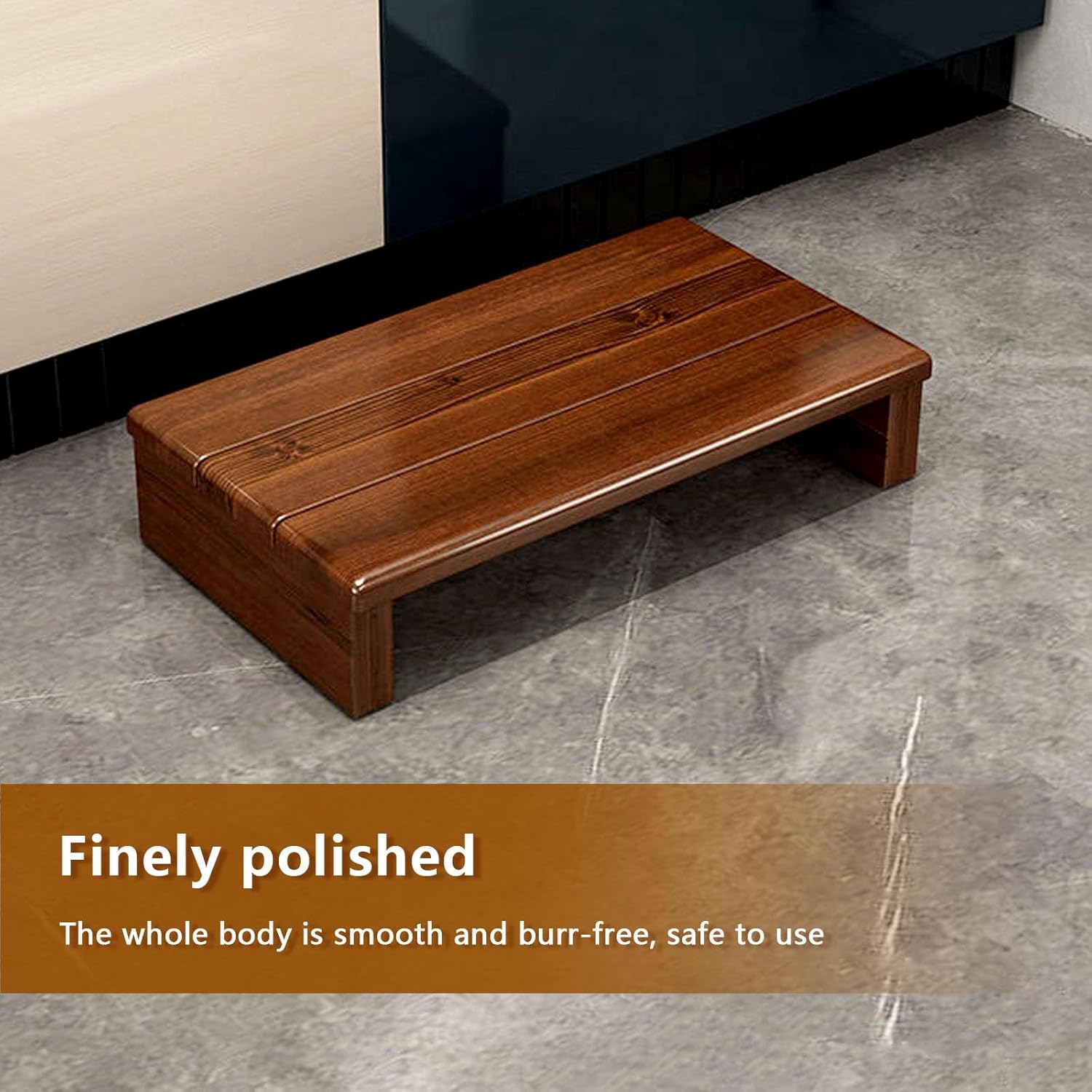 Wooden Step Stool for Adults Indoor/Outdoor Footrest Heavy-Duty Capacity Sturdy Bed Stool for Loft BedsNatural Wood (40x30x11 cm)