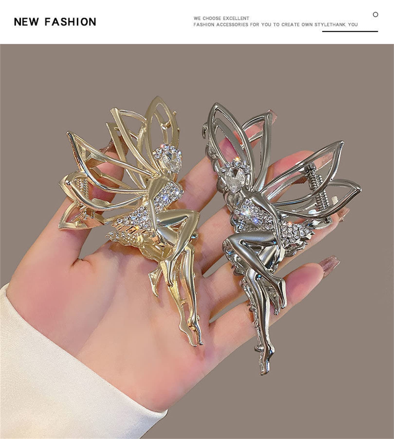 Amazon.com : 2 Pcs Cute Hair Claw Fairy Girl Rhinestone Hair  display picture 1