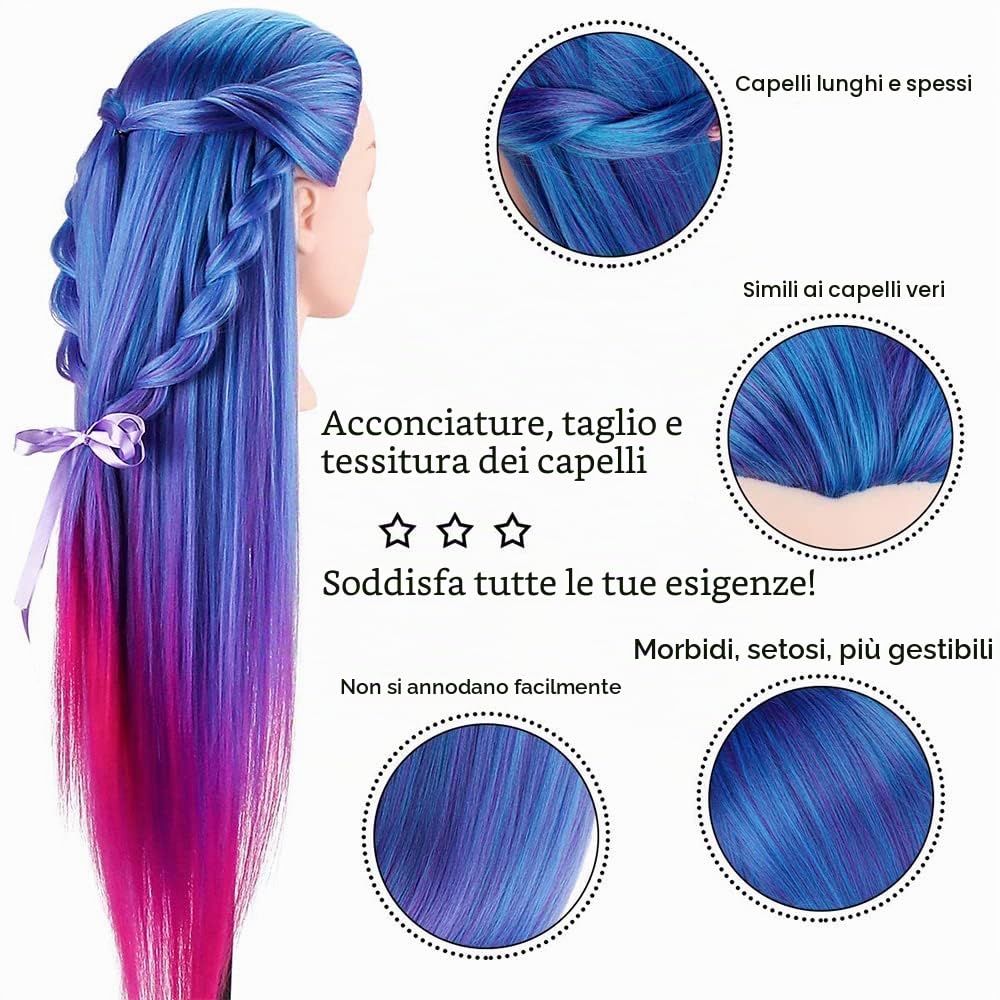 Testa per Parrucchieri, TopDirect 75cm Testina per Acconciatura, Blu Viola