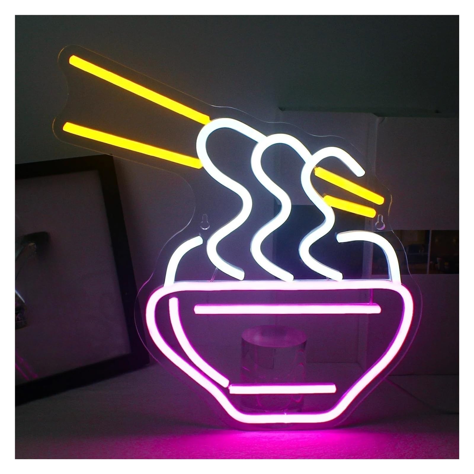 LEMST Sign Lamp Bowl Noodle Neon Signs USB Powered Adjustable Brightness Bowl Neon Lights, Suitable for Shop Decor Commercial Light 32cmx34cm(Pink)