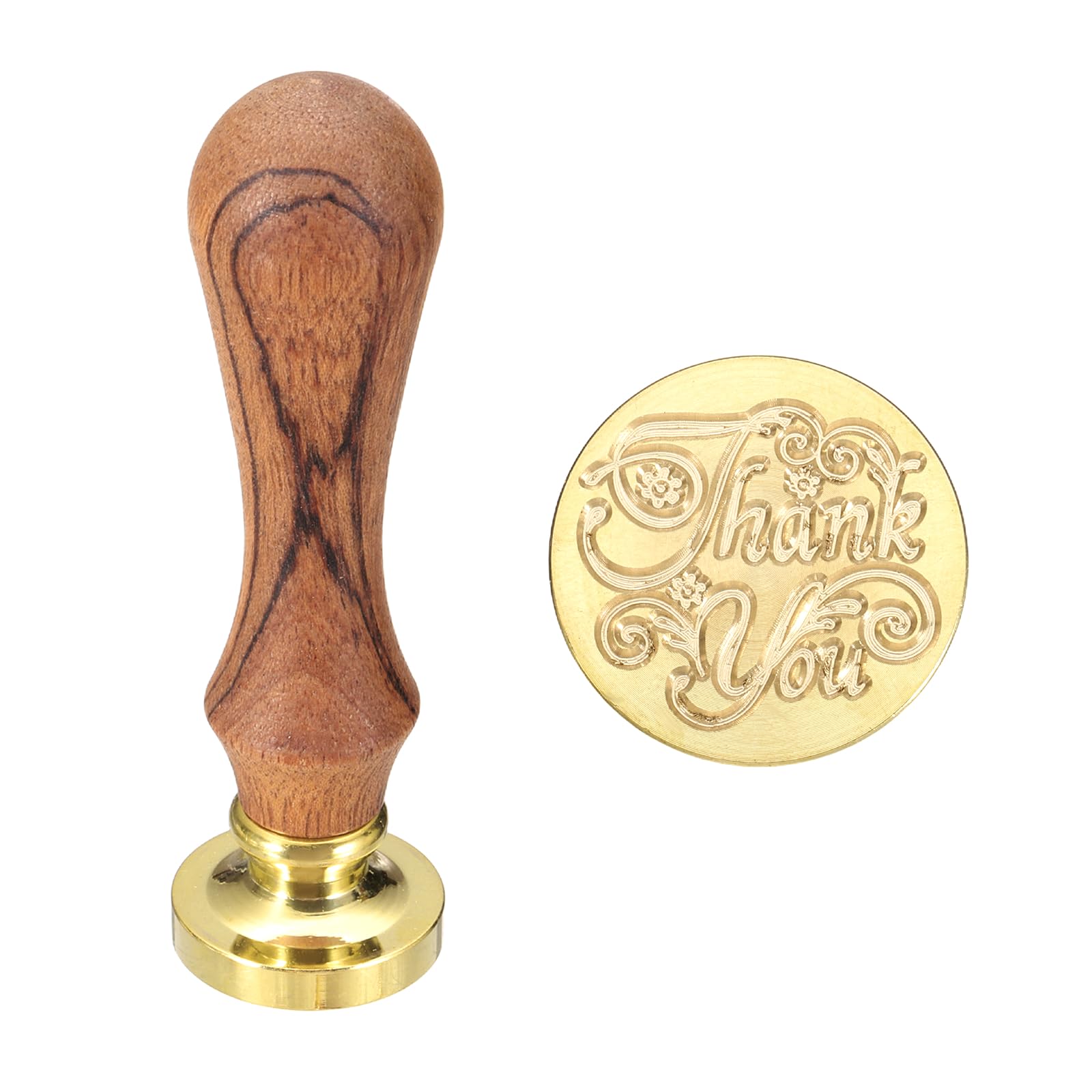 sourcing map Vintage Wax Seal Stamp, 25mm Blessings Brass Head and Wooden Handle Stamps for Personalized Halloween Christmas Wedding Cards Gift Envelopes Invitation Sealing, Thank You