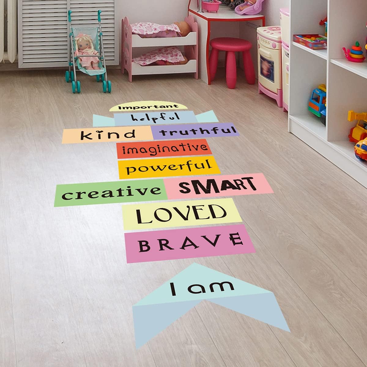 4-Hilif-r Word Hopscotch Decals,Inspirational Hopscotch Floor Sticker,Sensory Path Motivational Decor,Peel & Stick Waterproof Room Wall Decor for Kids,Classroom,Nursery,PlayRoom,Daycare,School