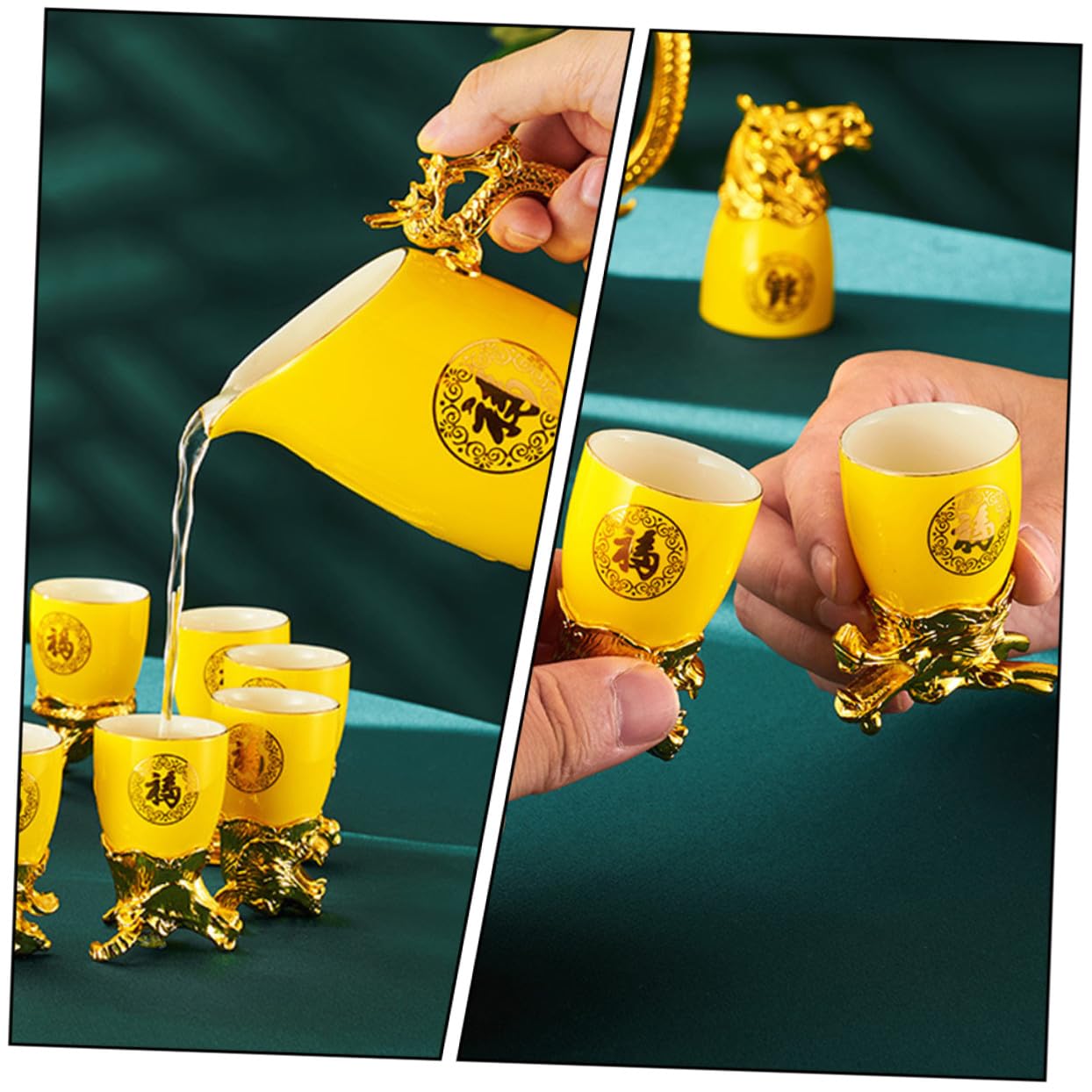 Kichvoe Chinese 12 Zodiac Animals Liquor Cup Retro Shot Glass Drinking Cup Wine Dispenser Wine Decanter for Korean Soju Whiskey Baijiu Yellow