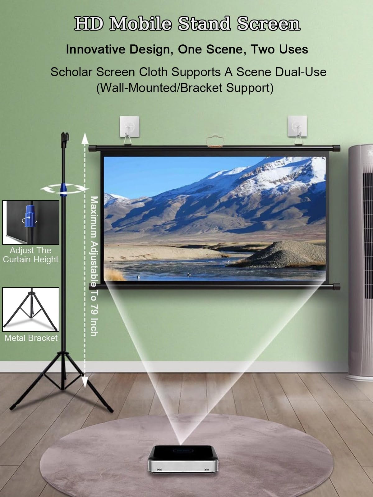 60 Pouces Écran De Projection sur Pieds 72 Pouces Écran pour Projecteur Intérieur Et Extérieur HD Toile Projecteur sur Trépied 4:3 16:9 pour Films Ou Présentations(60inch(4:3))