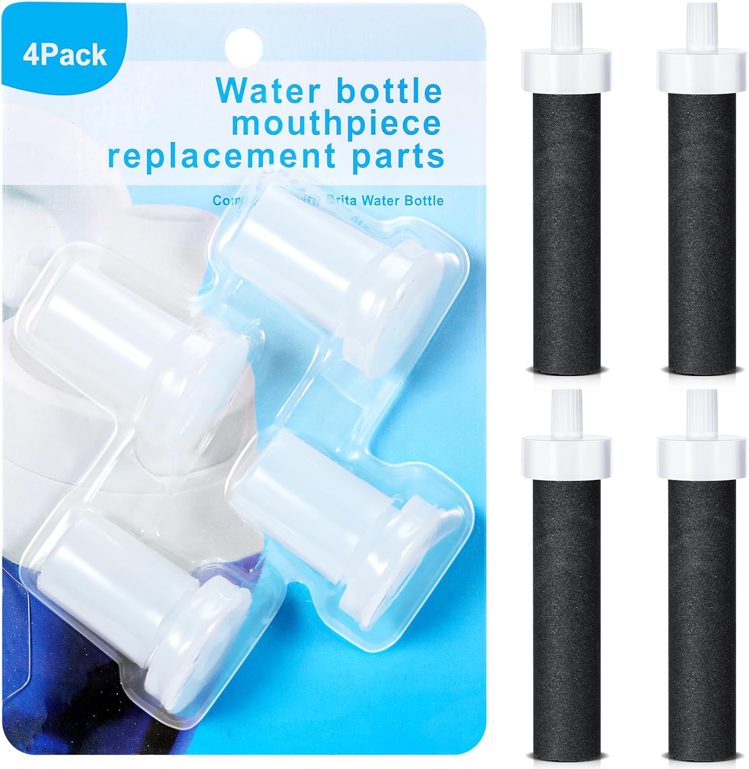 Hsei 8 Pcs Compatible with Brita Water Bottle Filter Mouthpiece Replacement Set