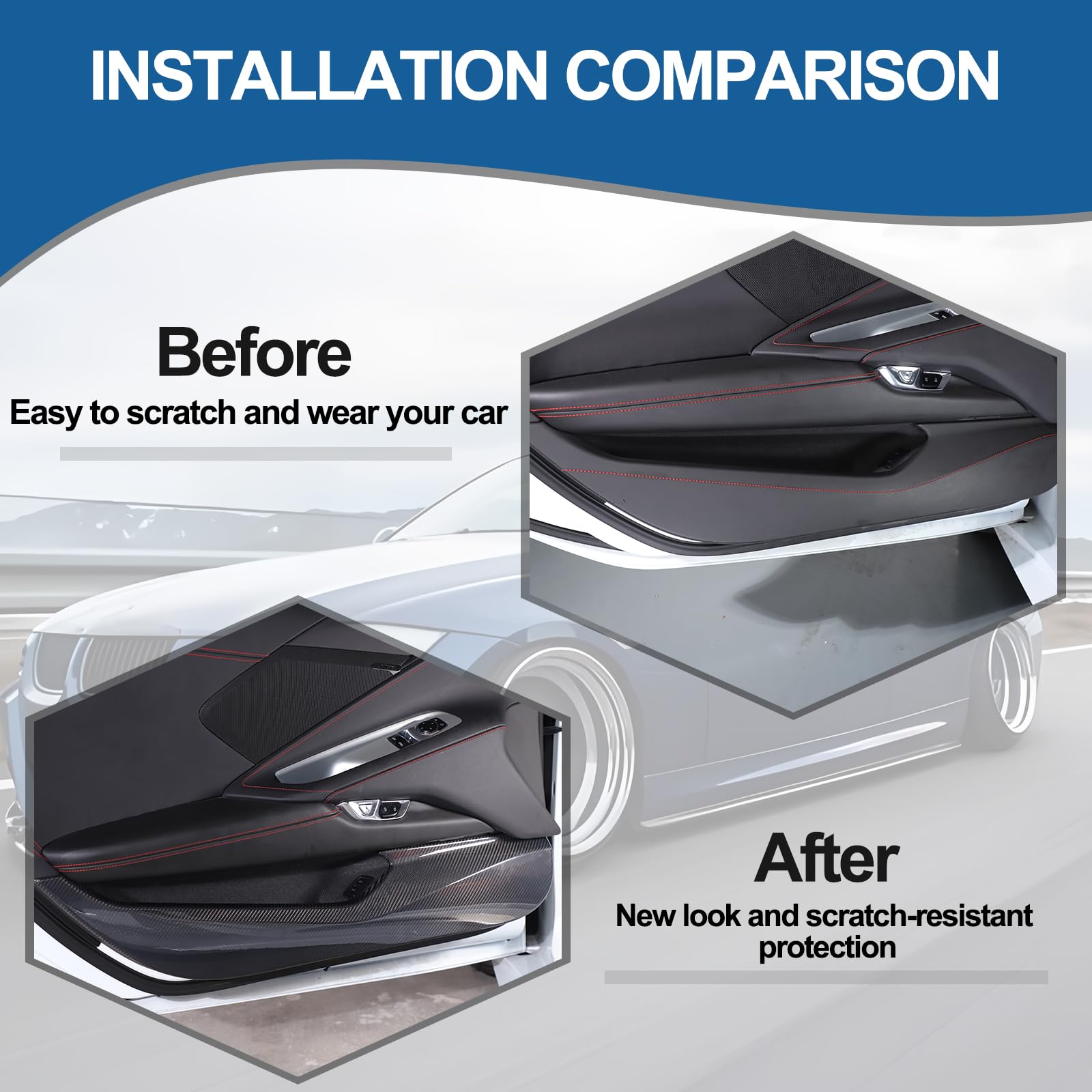 Car Door Anti Kick Cover Compatible with Chevrolet Corvette C8 2020-2024 Carbon Fiber Door Guard Side Edge Protector — view 2