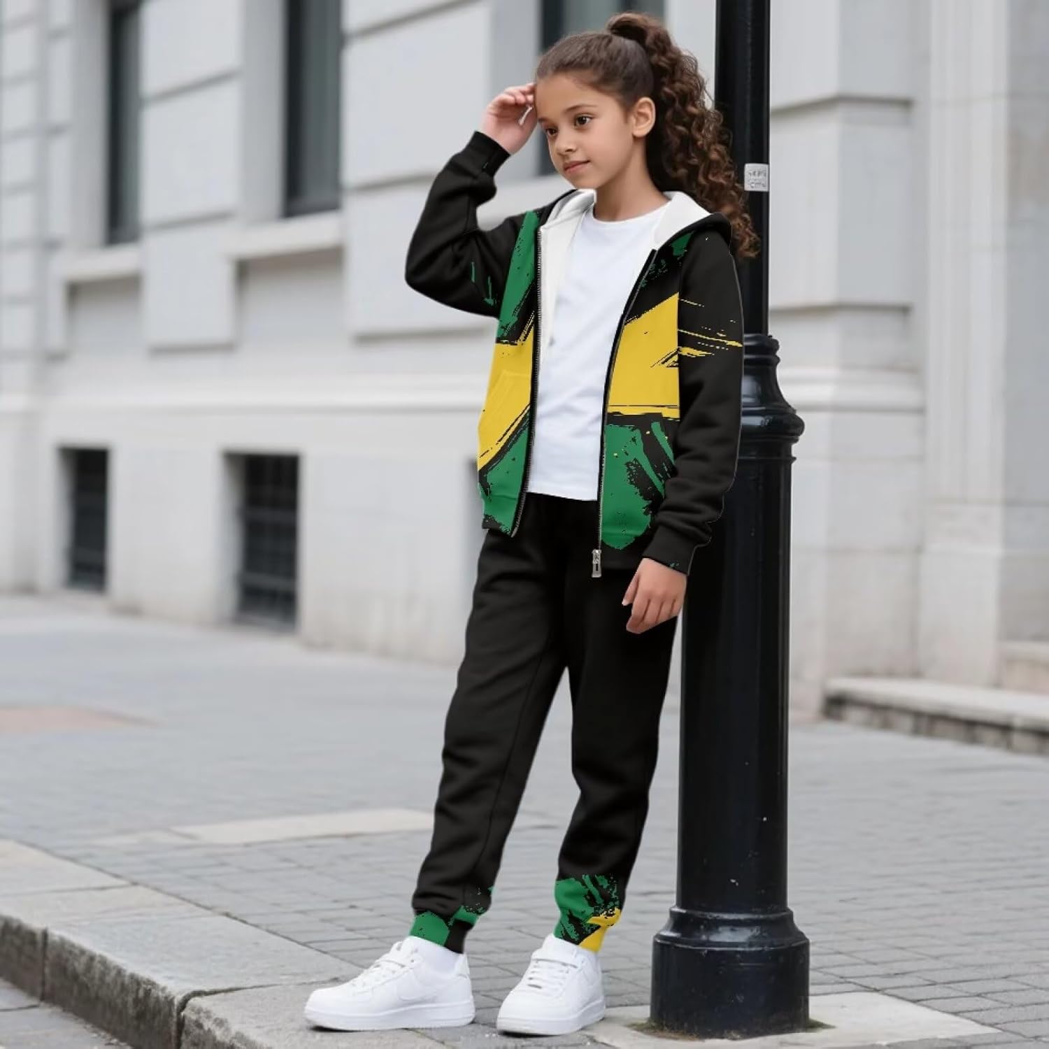 2 Piece Girls Sweat Suit Long Sleeve Track Suit Zip Up Hoodie Sweatshirts and Sweatpants with Pockets Jogger Set