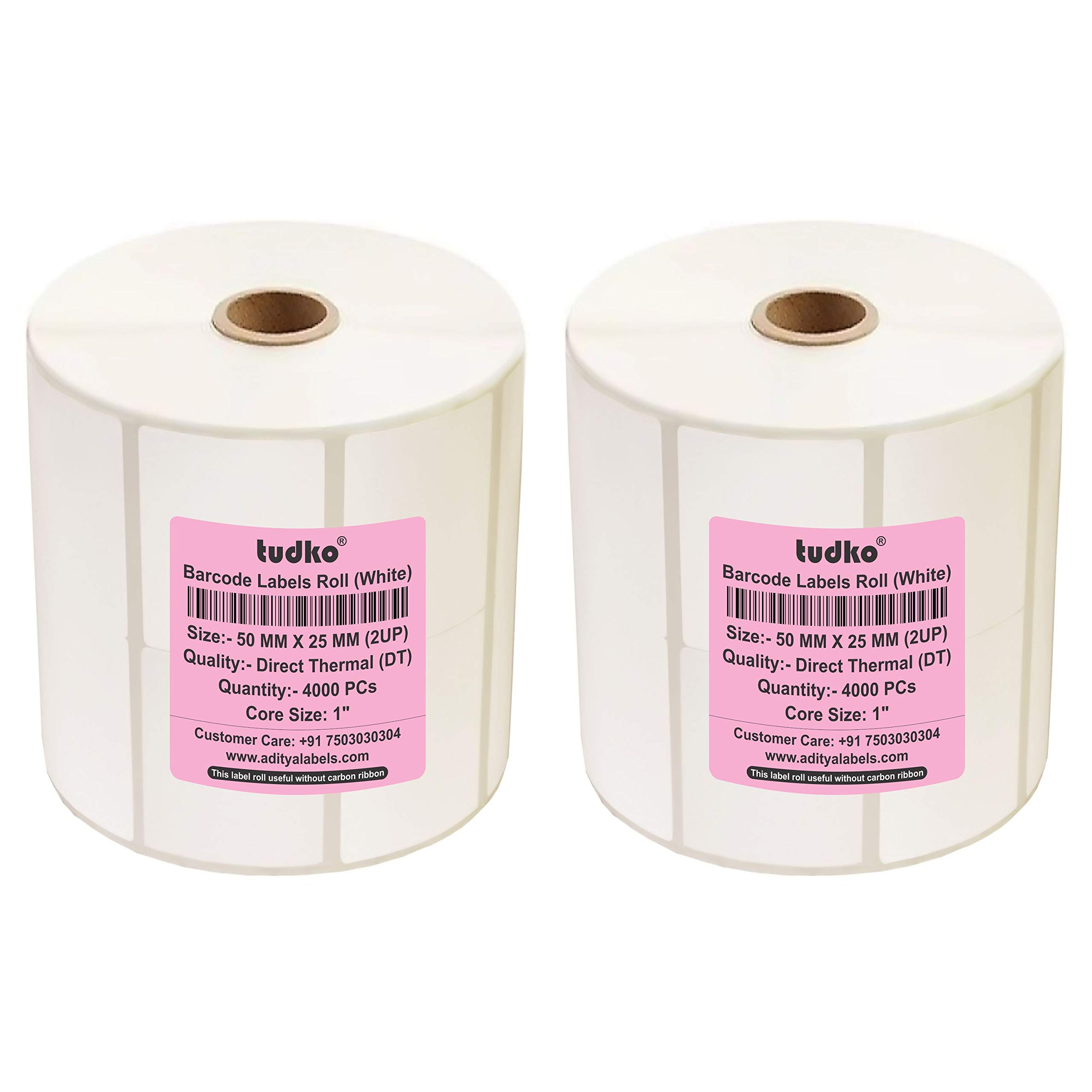Tudko 50 mm X 25 mm (Smooth White) Direct Thermal Barcode Paper Labels, 4000 Labels in Roll, It is Self-Coated Ink Paper Label, Set of 2 Roll, Self Adhesive Paper Label Roll-image-18
