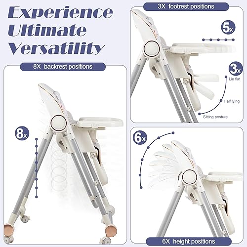 Miniatura 5 de Columpios para silla alta 5 en 1 para bebés, mecedora plegable, ajuste de altura de 8 niveles, columpios de bebé para bebés de 6 a 36 meses, cojín