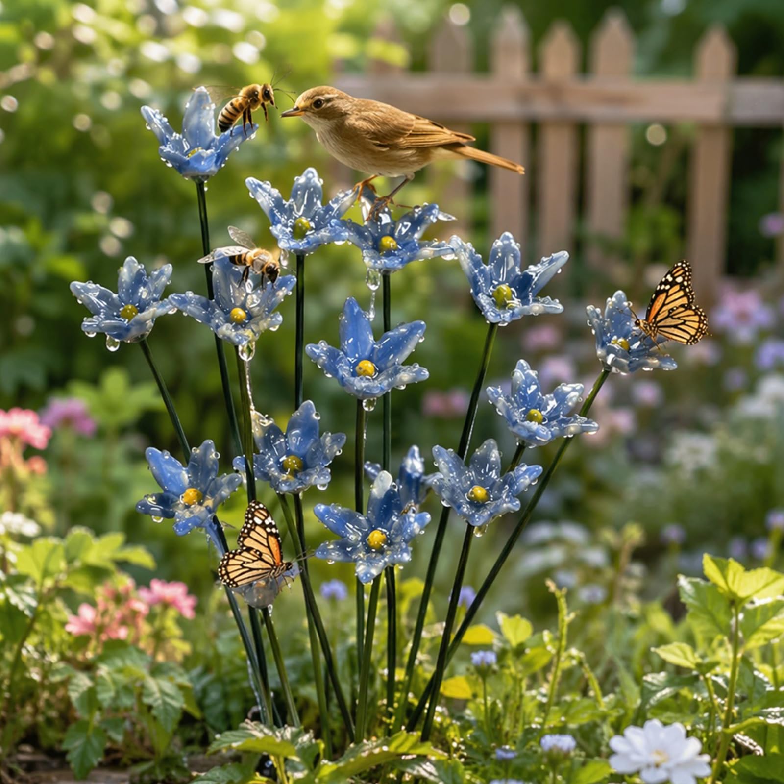 Ceramic Flowers for Bees, Bee Watering Station for Garden, Colorful Flower Bee Water Feeder and Butterfly Bird Bath Small Outdoor Garden Stake Yard Art Decor Gift for Patio Lawn Balcony Pots