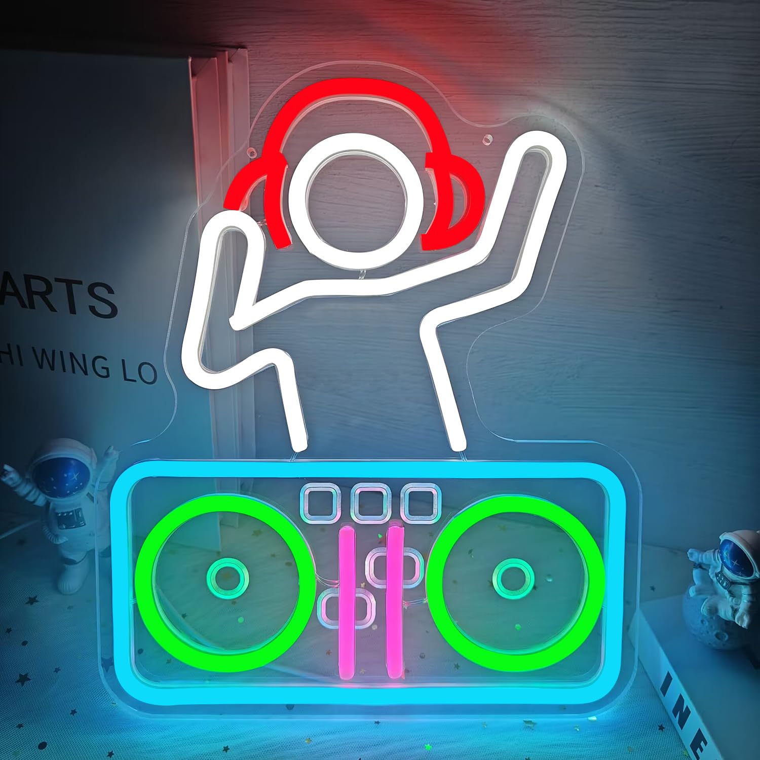 DJ-Neonschild, dimmbar, DJ-Player, LED-Schilder für Schlafzimmer, Wand, Musik, beleuchtetes Schild für Bar, Studio, Keller, Männerhöhle, LED-Wanddekoration, coole DJ-Geschenke