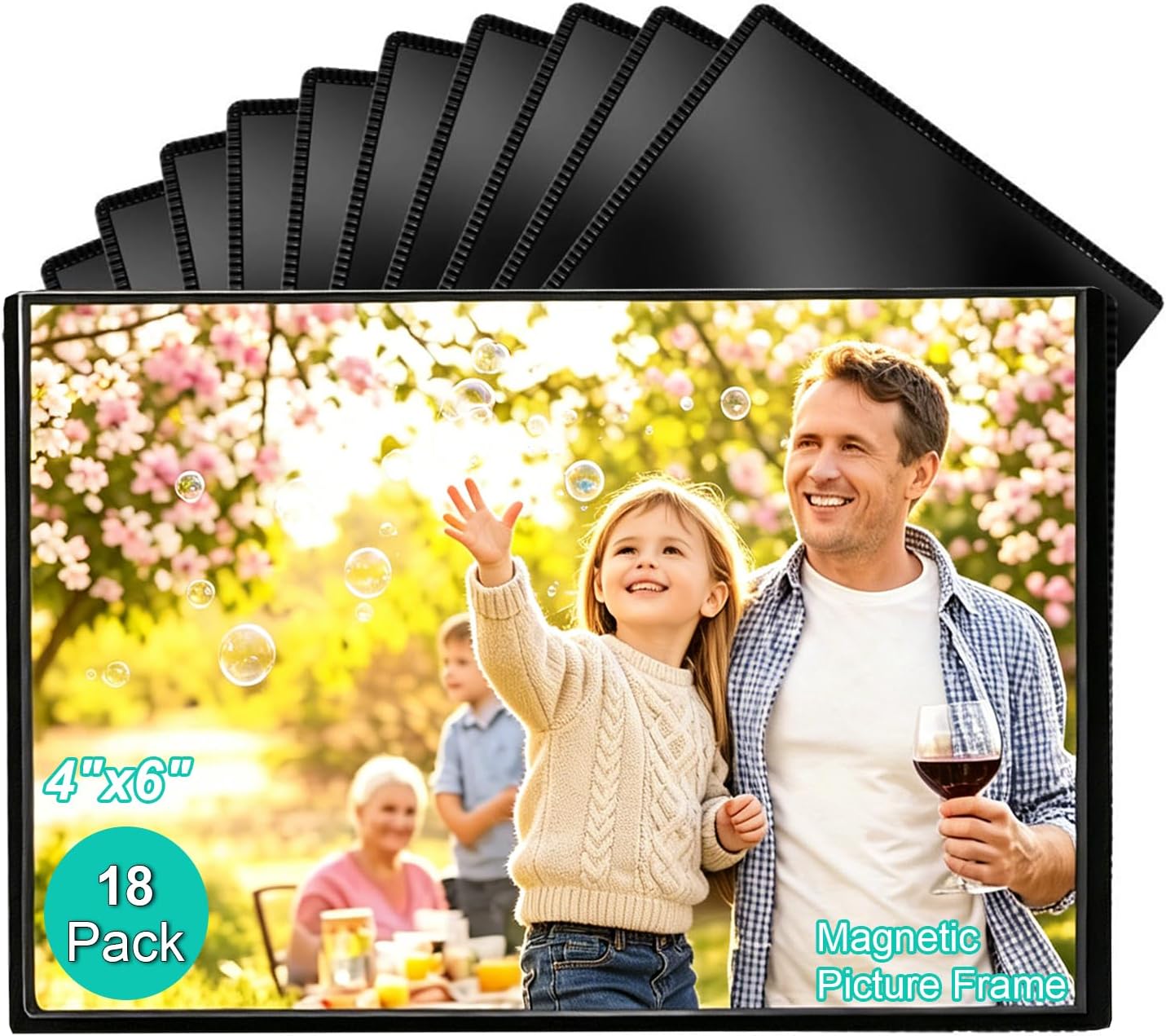 18 Pack Magnetic Picture Frames 4x6 Inch, Black Reusable Magnetic Photo Frames for Refrigerator Locker Office, Waterproof PVC Magnetic Photo Sleeves with Strong Full-Back Magnet for Home Classroom
