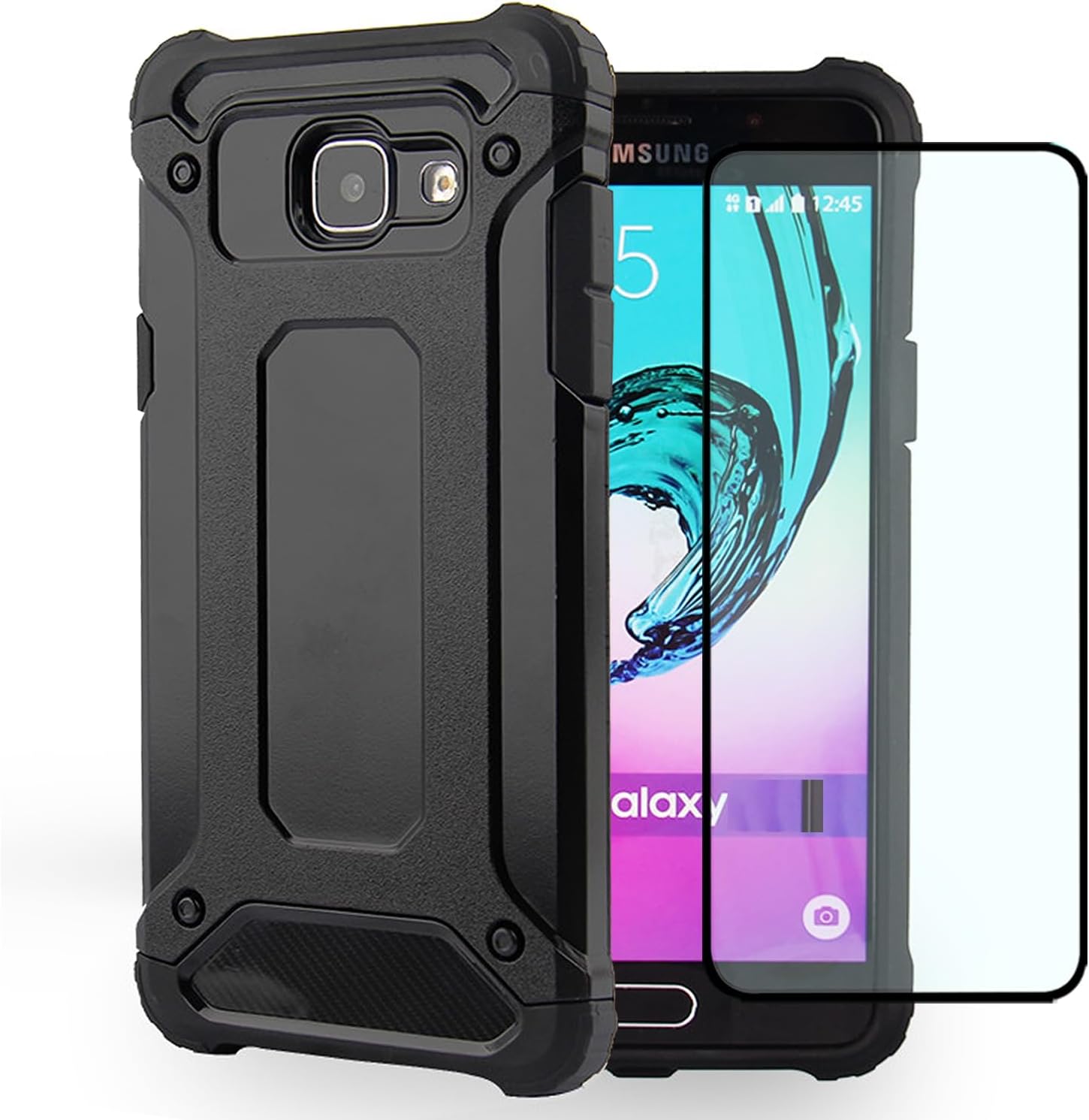 Phone Case for Galaxy A7 2016 Case, Samsung A7 2016 SM-A710 Case with HD Screen Protector, Dual Layer Protective Slim Hybrid Cell Phone Cover Shockproof Cases for Samsung Galaxy A7 2016 Black