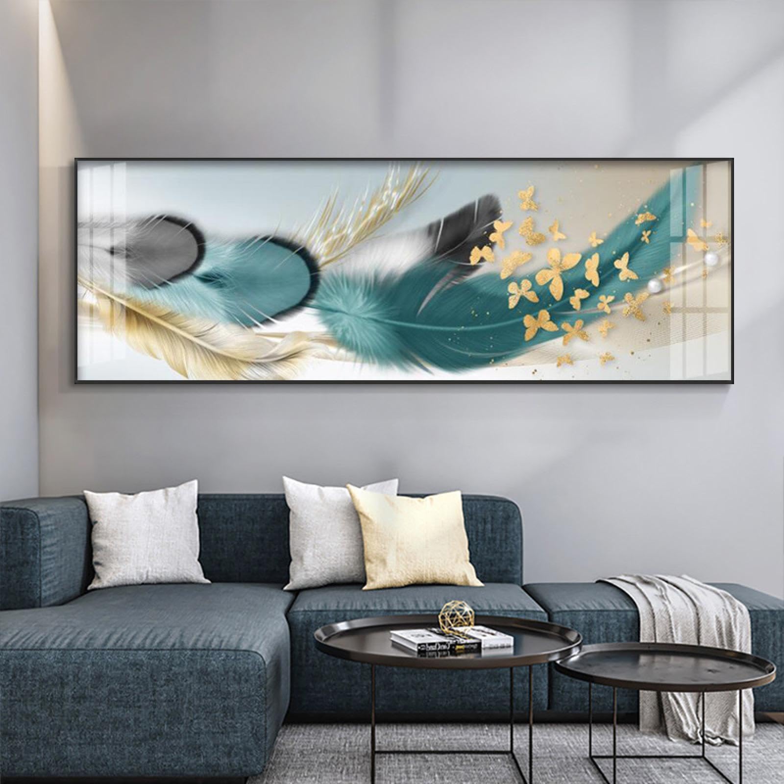 Impression sur toile de luxe or et papillon moderne 70x210 cm - 6