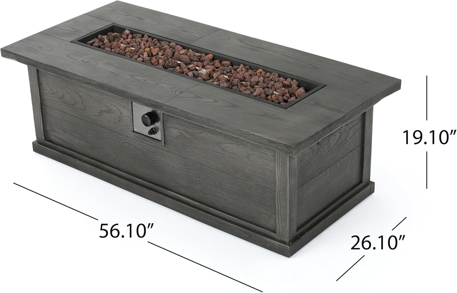 Anchorage 56¡¯¡¯ Wood Rectangular MGO FIRE Table Grey - 50,000 BTU
