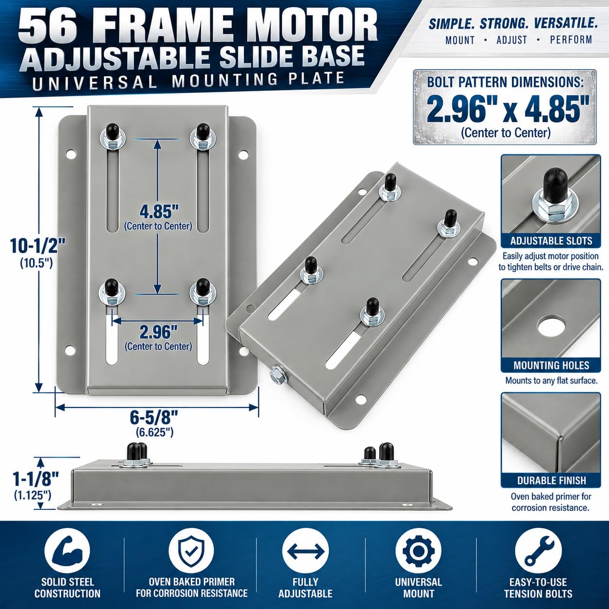 56 Frame Electric Motor Base Mount Adjustable Slide Plate