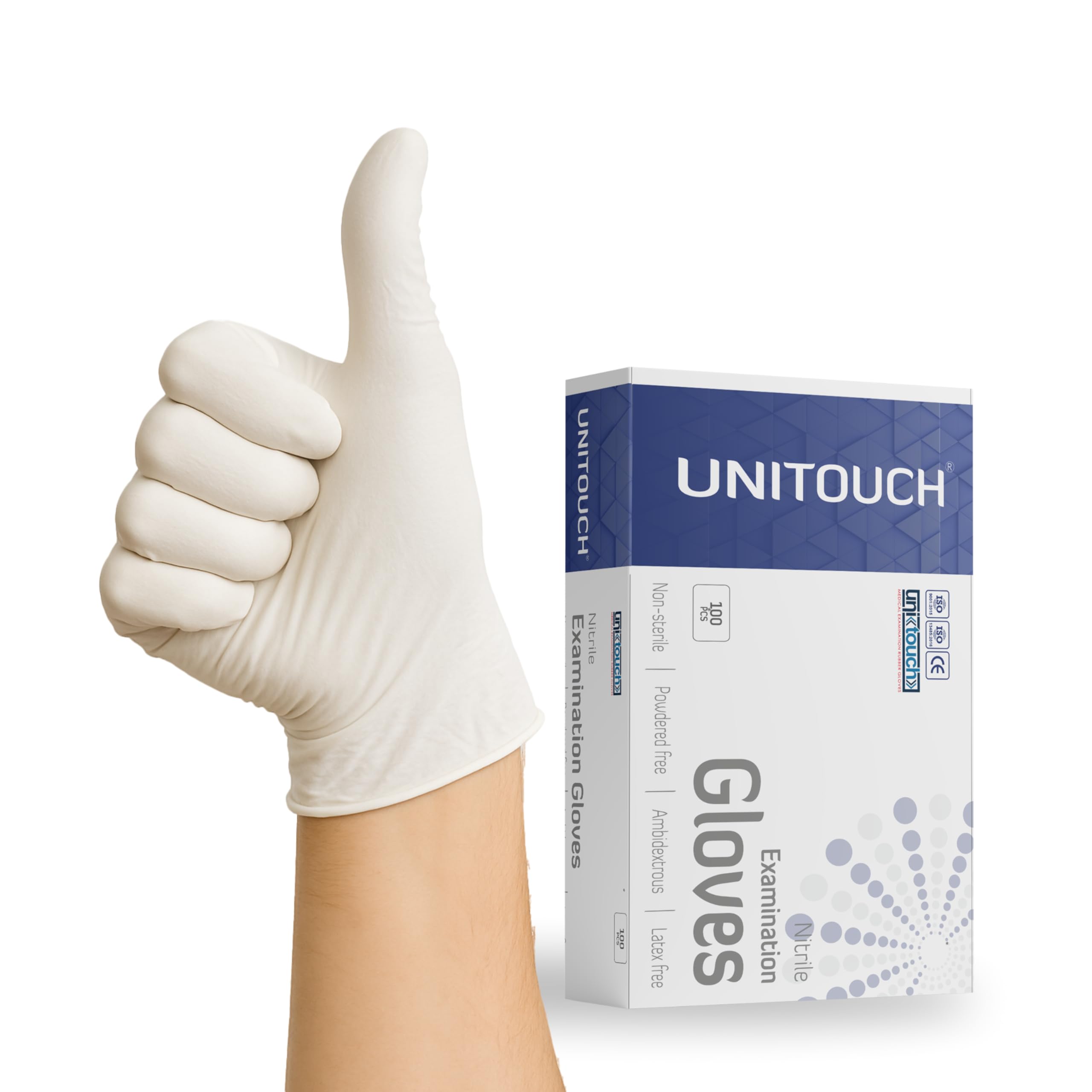 Unitouch Nitrile Powdered Free Examination Gloves Pack of 100 Pcs (White) (S)
