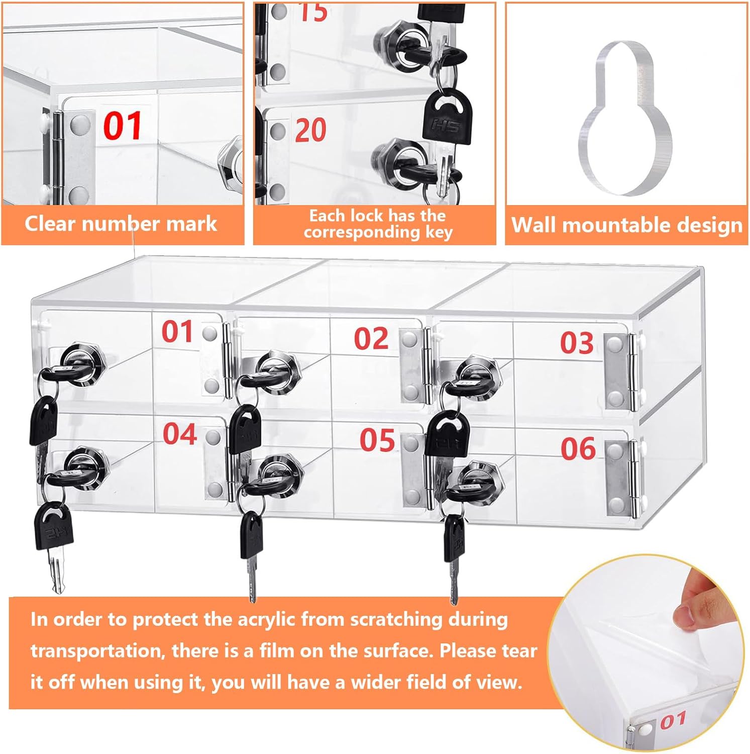 Phone Key Locker Clear Cell Phone Storage Cabinet Transparent Cell Phone Holder Slot with Keys for Classroom Factory Employees Students,40CardSlot