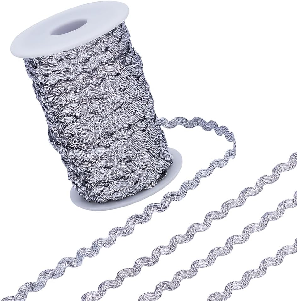 GORGECRAFT 109 Yard Rick Rack Trim Silver RIC Rac Ribbon 0.2 Inch Wide Metallic Wave Bending Fringe Trim Polyester Webbing Ribbons Zig Zag Edging Trimming for DIY Sewing Crafts Gift Wrapping