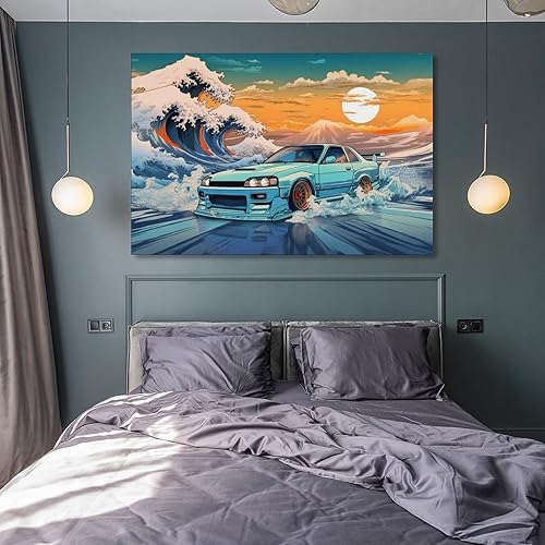 Miniatura 8 de R33 Great Wave - Pósteres e impresiones de coche japonés Jdm Ocean Sunset Car - Lienzo decorativo para pared, decoración de sala de estar para