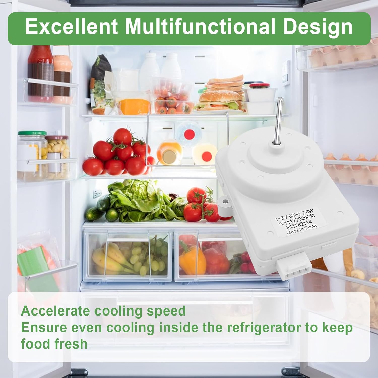 W11127829 W10917708 Refrigerator Condenser Fan Motor Replacement Fit for Whirlpool KitchenAid Maytag Amana Kenmore Freezer Evap Replace W10909387 W10527155 W11505535 W11127829CM AP6261414 PS12114471