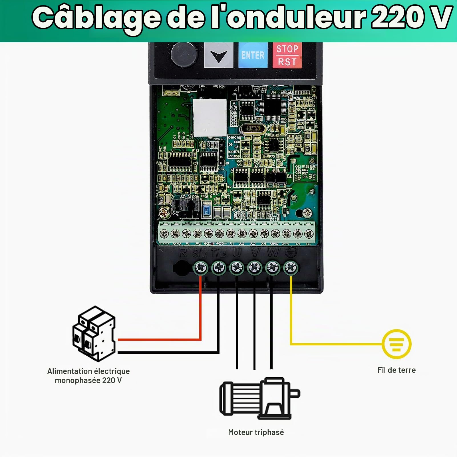 DEWIN Convertisseur de Fréquence, 2,2 kW VFD Entrée Monophasée 220 V Sortie Triphasée 220V Variateur de Fréquence Contrôleur de Vitesse de Moteur