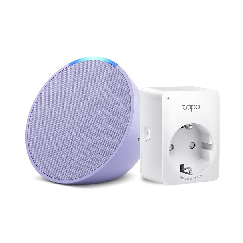 Echo Pop | Lavanda + TP-Link Tapo Presa intelligente, compatibile con Alexa - Kit di base per Casa Intelligente