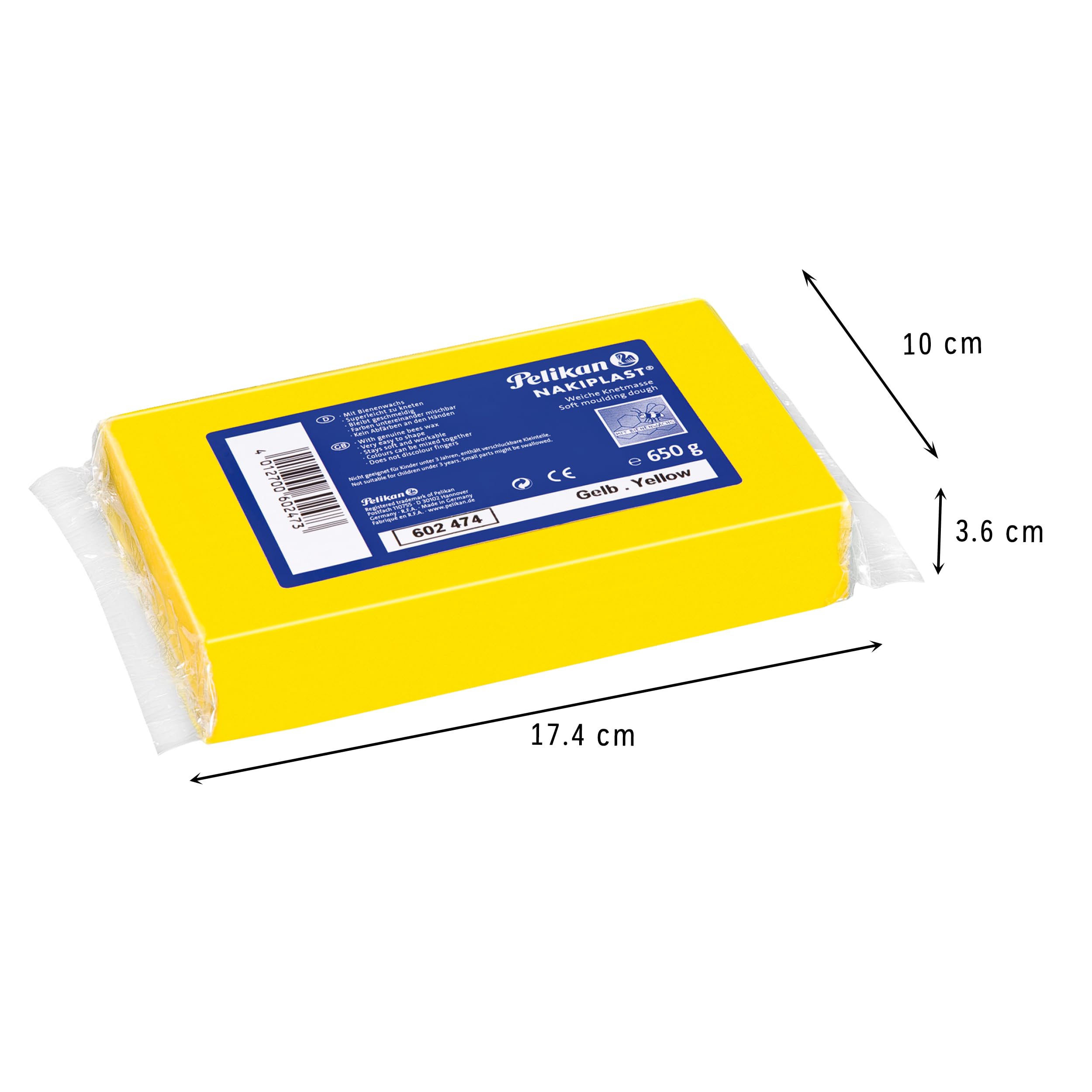 Pelikan® Plastelina Nakiplast wysokiej jakości | Gładka | Elastyczna | Niebrudząca | Kreatywna zabawa dla dzieci i dorosłych | Do szkoły przedszkola | 650g | Żółta