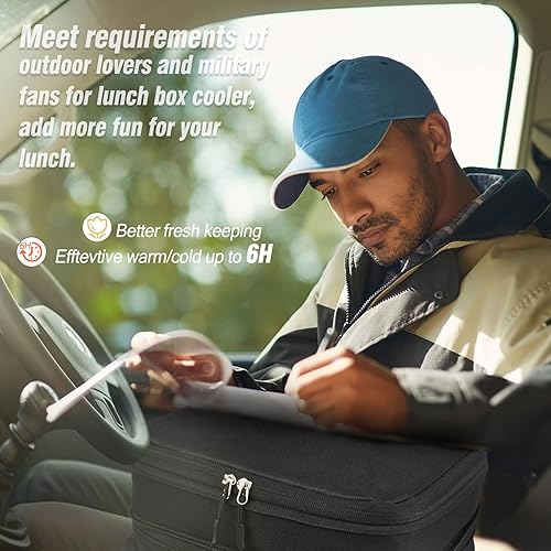 Miniatura 8 de Lonchera táctica para hombres, bolsa de almuerzo táctica expandible de doble cubierta con correa para el hombro, a prueba de fugas y aislada, para