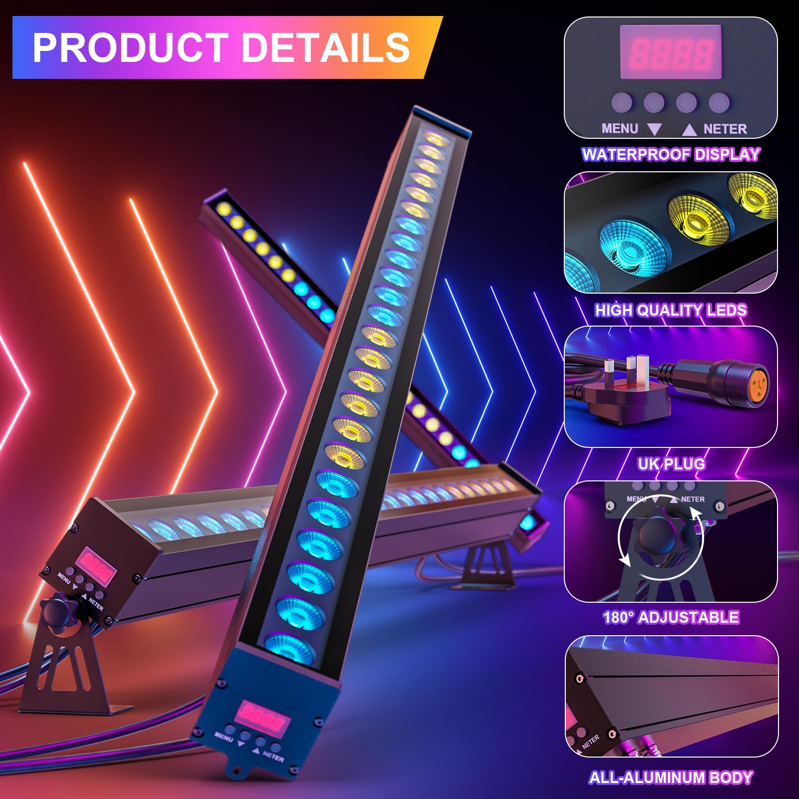Impermeabile Wallwasher,120W 24 LED (3 in 1) Barra Luminosa,Yespick Luce da Palcoscenico Luci Effetti Luce Stroboscopica,Illuminazione Palco per Feste Bar DJ Discoteca Matrimonio Concerti Festival