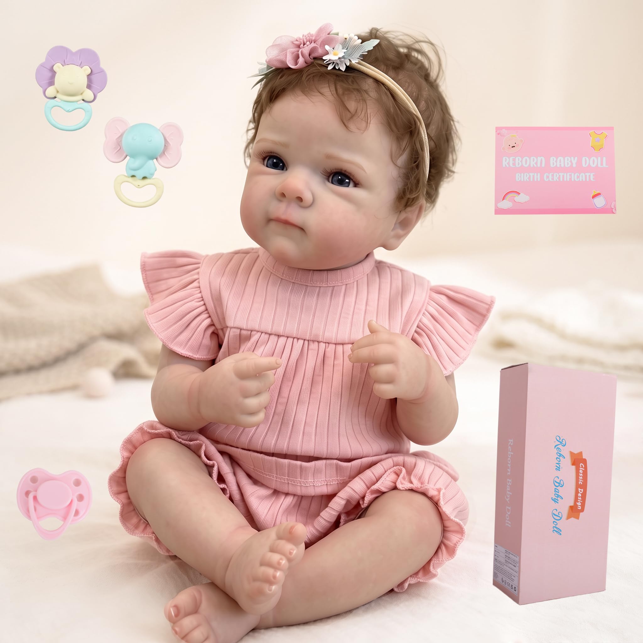 Bambole Reborn Femmina Realistica – Neonato Reborn 48cm con Occhi Aperti in Vinile Morbido, Bambola Realistica per Bambine e Bambini, Collezionisti, Compleanno e Festività
