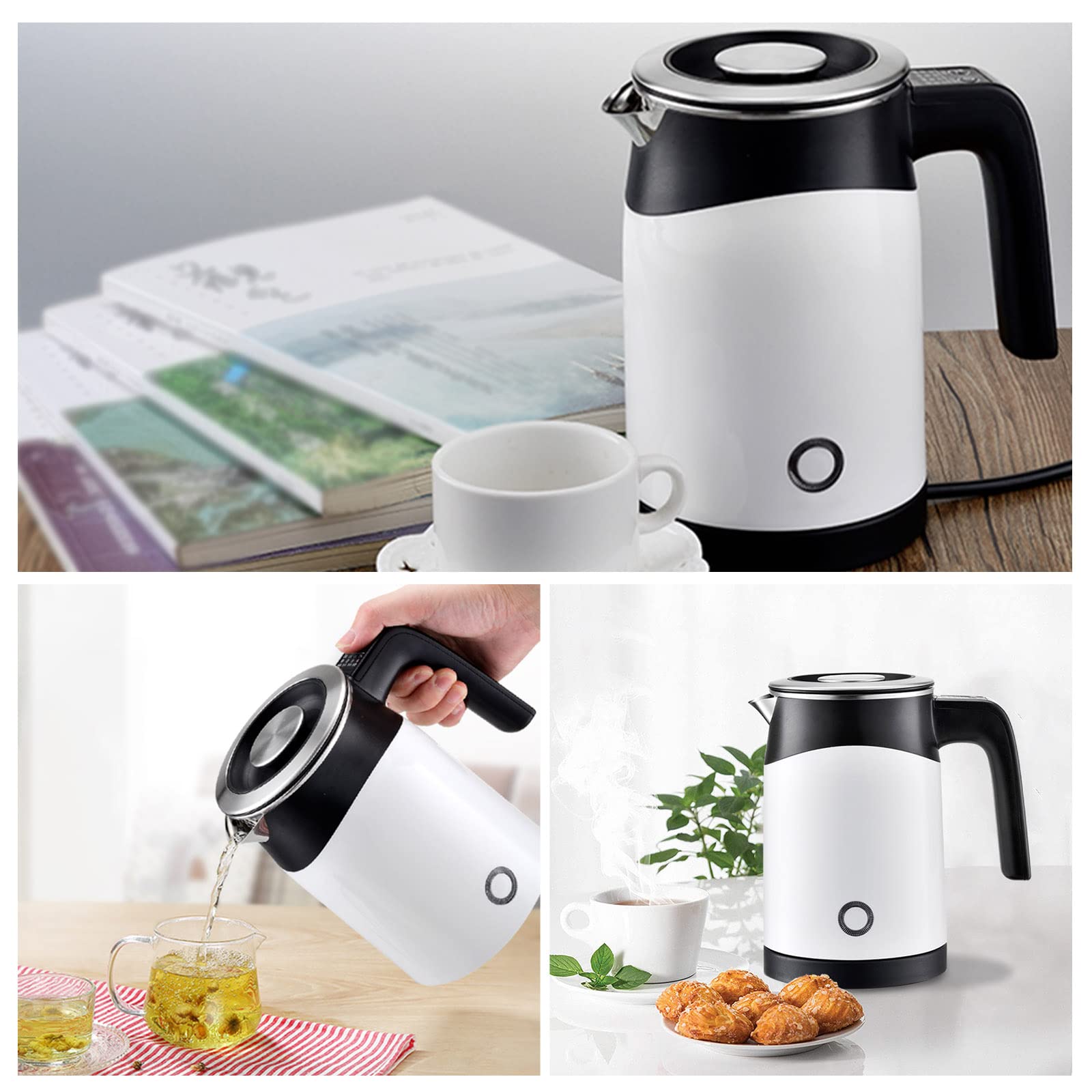 Bollitore elettrico portatile da viaggio, con riscaldatore veloce da 4 minuti, 0,5 l, Tat e controller/bianco/bianco