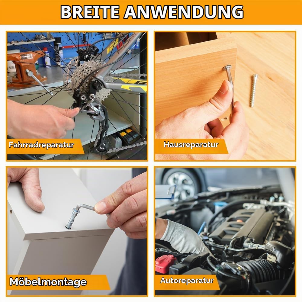 Hoteche 13-teiliges Extra langes Kugelkopf Innensechskant-Schlüssel-Set, Spiegelverchromung, in Kunststoffbox - 1,5 bis19MM, Winkelschraubendreher-Satz