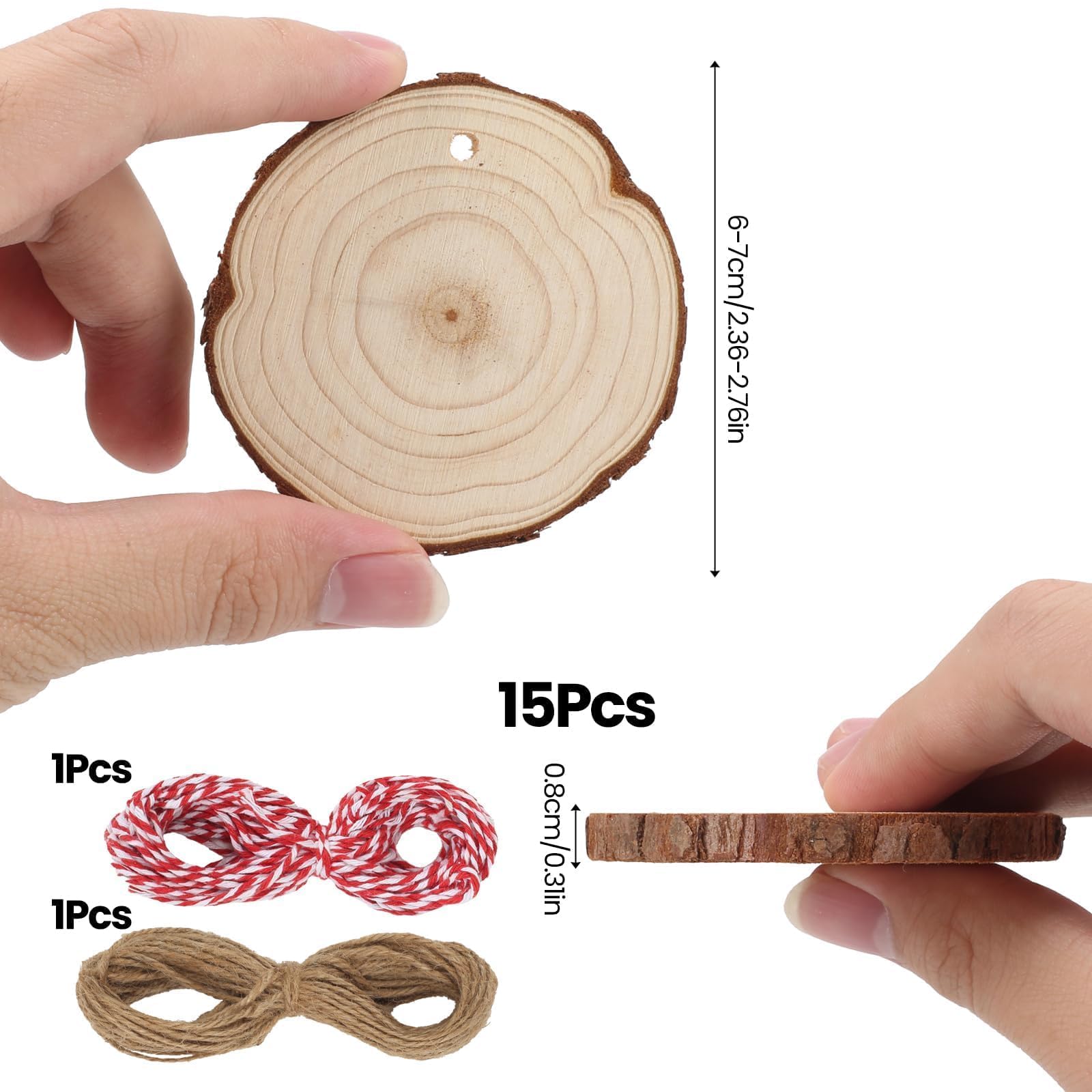 30 Tranches De Bois Naturel Avec Trous + Corde - Diamètre 6-7cm - Pour Décoration Noël, Mariage, Bricolage, Peinture - 2