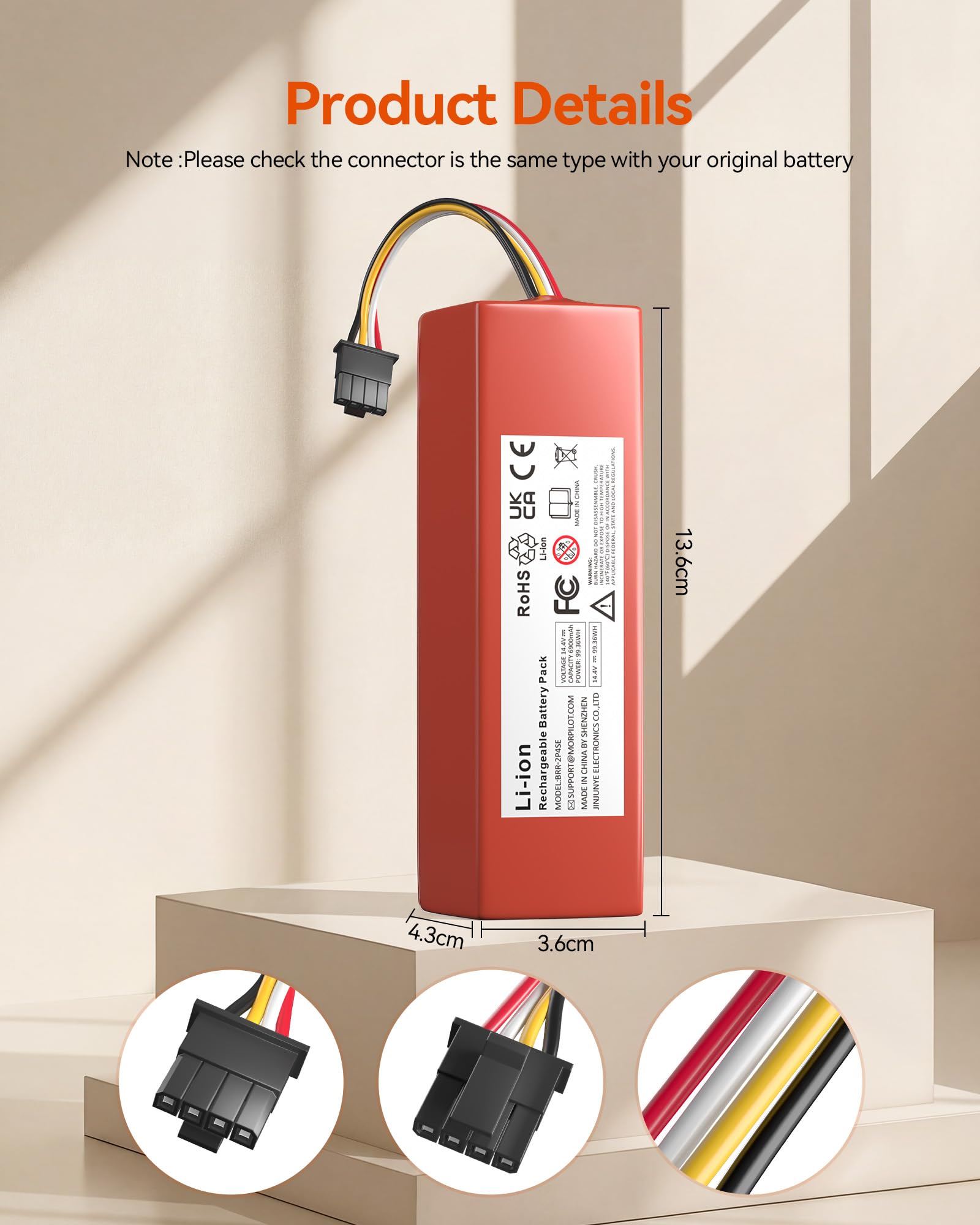6900mAh Batería de Repuesto para Xiaomi Mi S5/S6/S7/Q7 MAX/MaxV/Ultra/Pure, Xiaomi Roborock S50/S55 (1.ª y 2.ª generación), L10s Ultra/D10/D10 Plus/D10s/L10/L10s/Z10 Pro