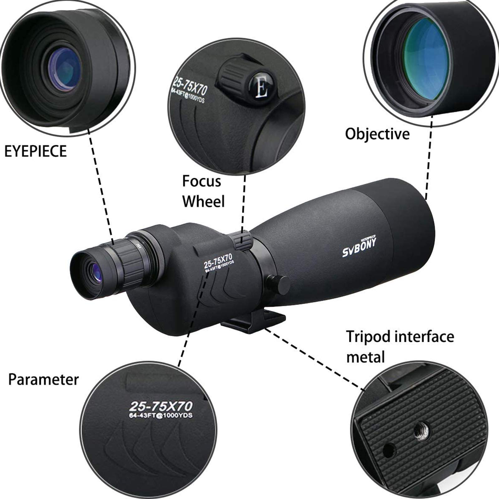 SVBONY SV17 Spotting Scope, Telescope 25-75X70mm BaK4 Prism