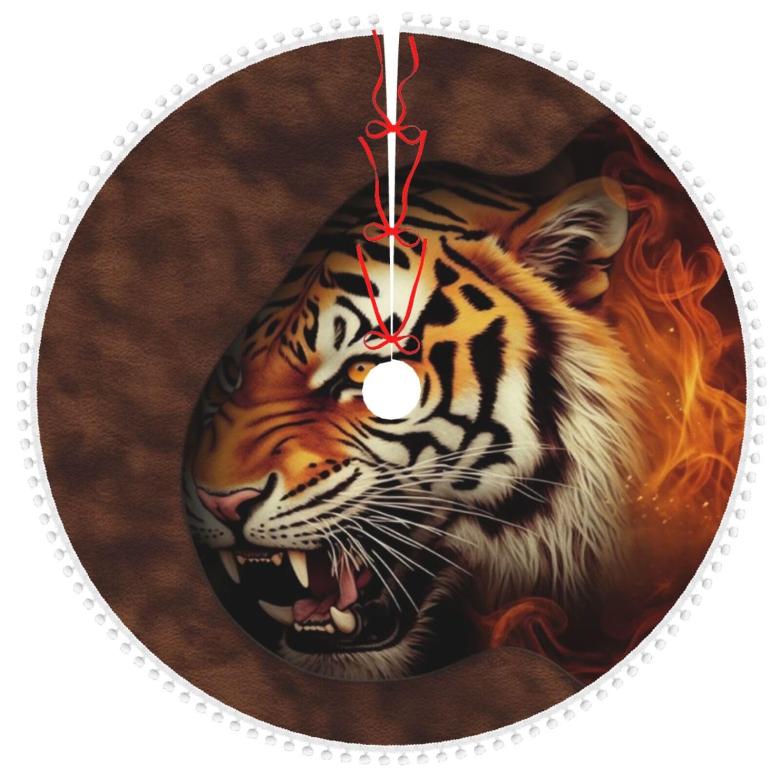 Jupe de sapin de Noël en fausse fourrure motif tigre brûlé chic de 122cm