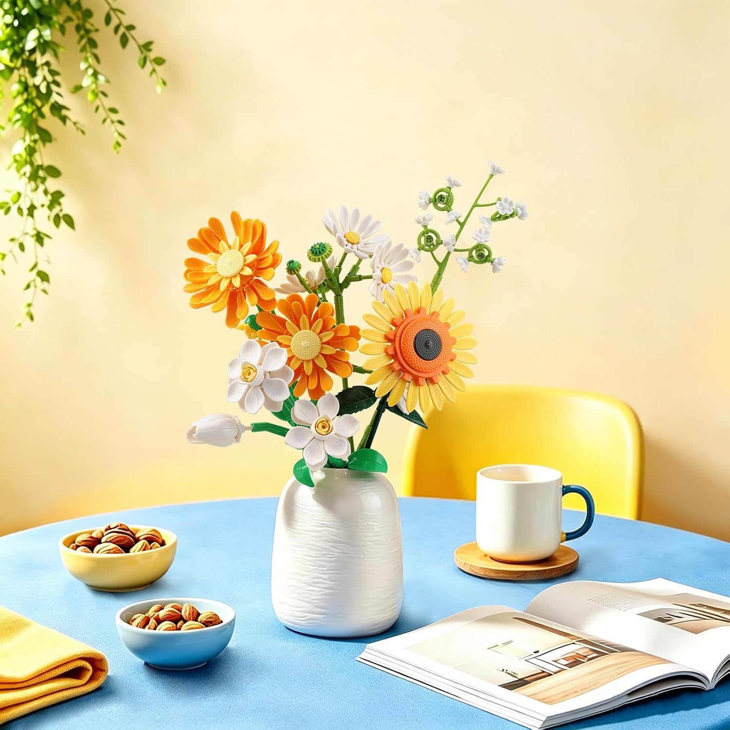 SUNHABI Sunflower Flower Building Set for Adults, Botanical Bouquet Kit | Sunflower Bouquet Style, DIY Flower Arrangement, Lasting Home Decor