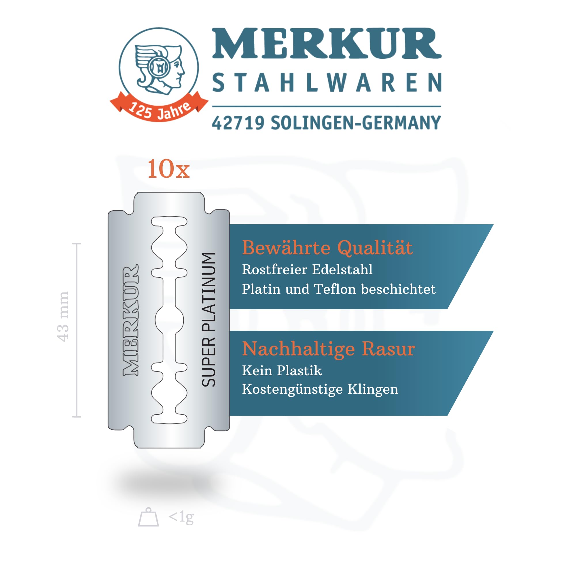 Lames De Rasage Merkur Super Platinum - Lot De 10 Unités - Pour Peau Sensible - Fabriqué En Allemagne