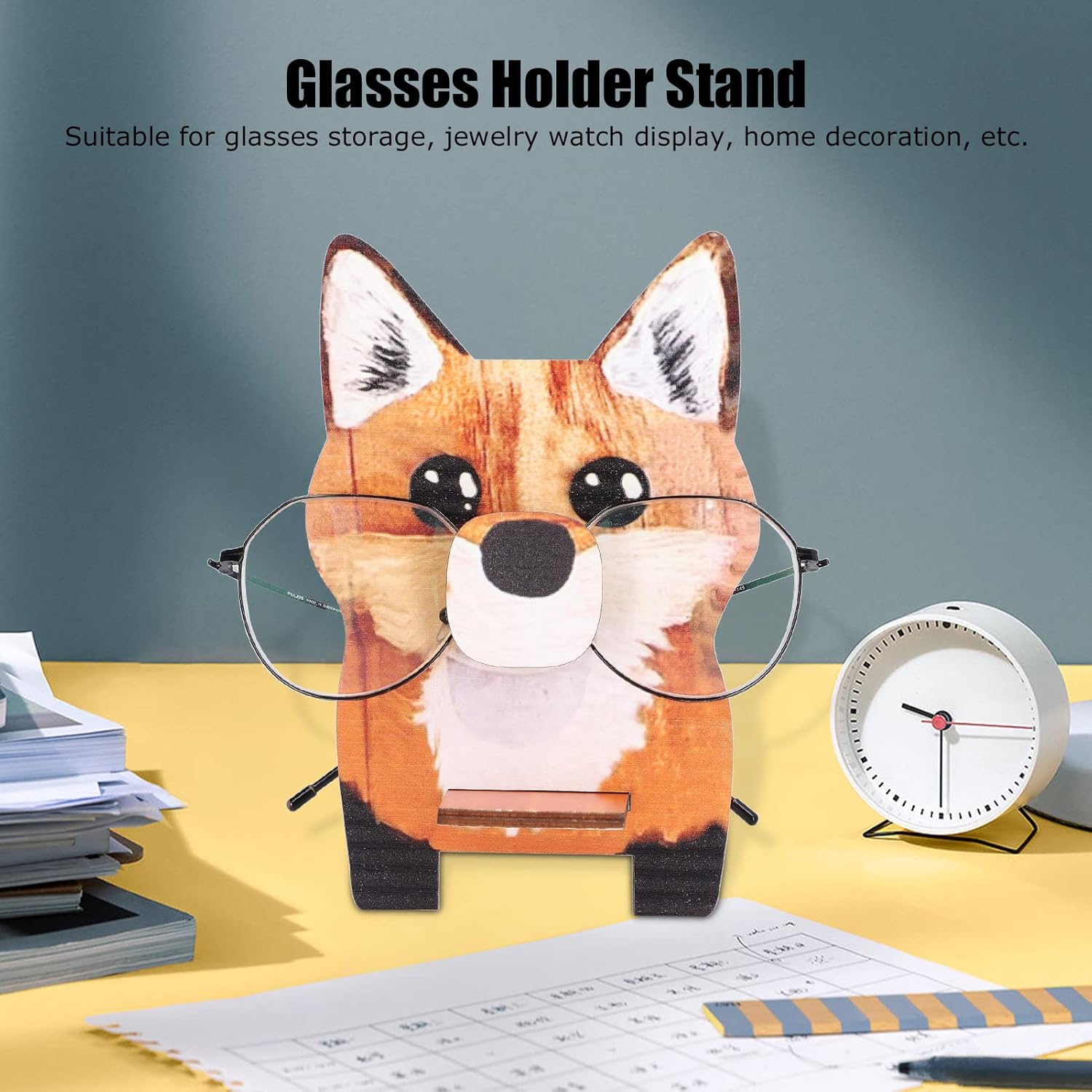 Asixxsix Animal Eyeglass Holder, Cute Wooden Creative Glasses Holder with Animal Shaped Design Decorative Exquisite Glasses Stand for Home, Office, Table, Nightstand, Kids,
